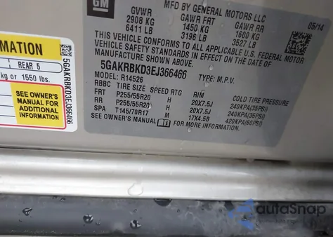 2014 Buick Enclave Leather from USA, damaged, VIN 5GAKRBKD3EJ366466